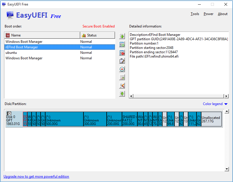 The Windows EasyUEFI tool enables adjusting the EFI
    boot entries in a GUI environment.