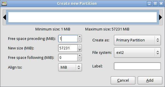 GParted enables you to enter new partition
    data in several ways.