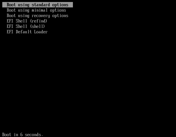 systemd-boot presents a simple text-based menu of boot options.