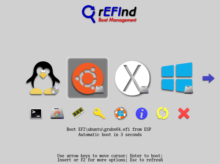 rEFInd presents a GUI menu for selecting your boot OS.