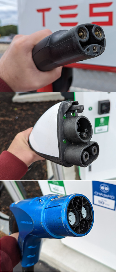 Three incompatible DC fast charging plugs are in use in North America